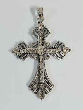 Intricate Silver Crystal Cross Pendant - Women Jewelry